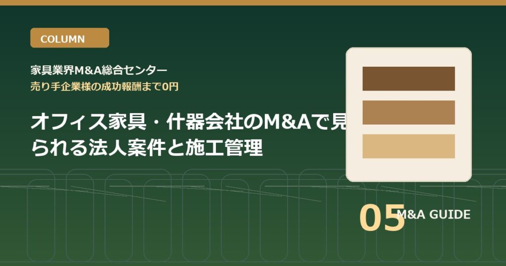 オフィス家具・什器会社のM&Aで見られる法人案件と施工管理のアイキャッチ画像