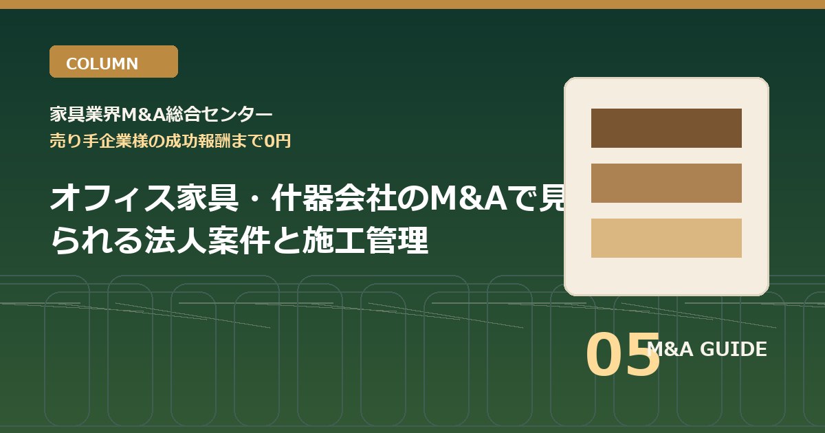 オフィス家具・什器会社のM&Aで見られる法人案件と施工管理のアイキャッチ画像