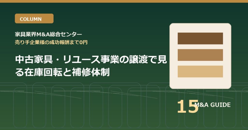 中古家具・リユース事業の譲渡で見る在庫回転と補修体制のアイキャッチ画像