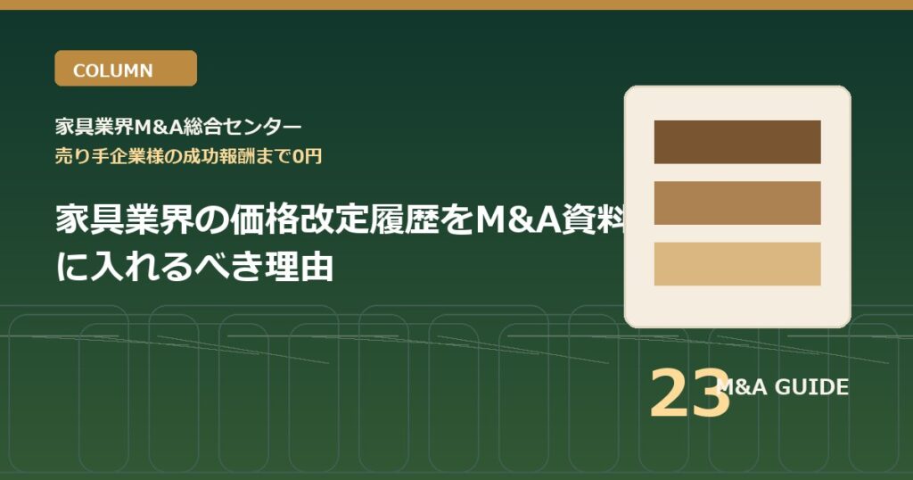 家具業界の価格改定履歴をM&A資料に入れるべき理由のアイキャッチ画像