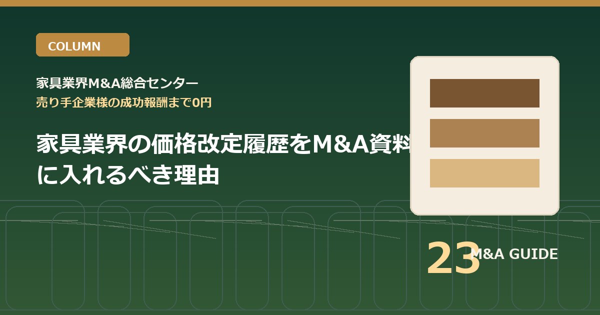 家具業界の価格改定履歴をM&A資料に入れるべき理由のアイキャッチ画像
